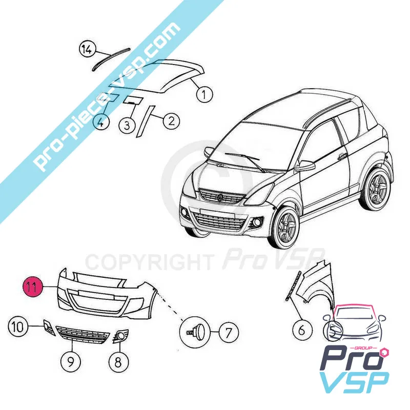 Pare choc avant adaptable en plastique ABS pour Aixam Minauto