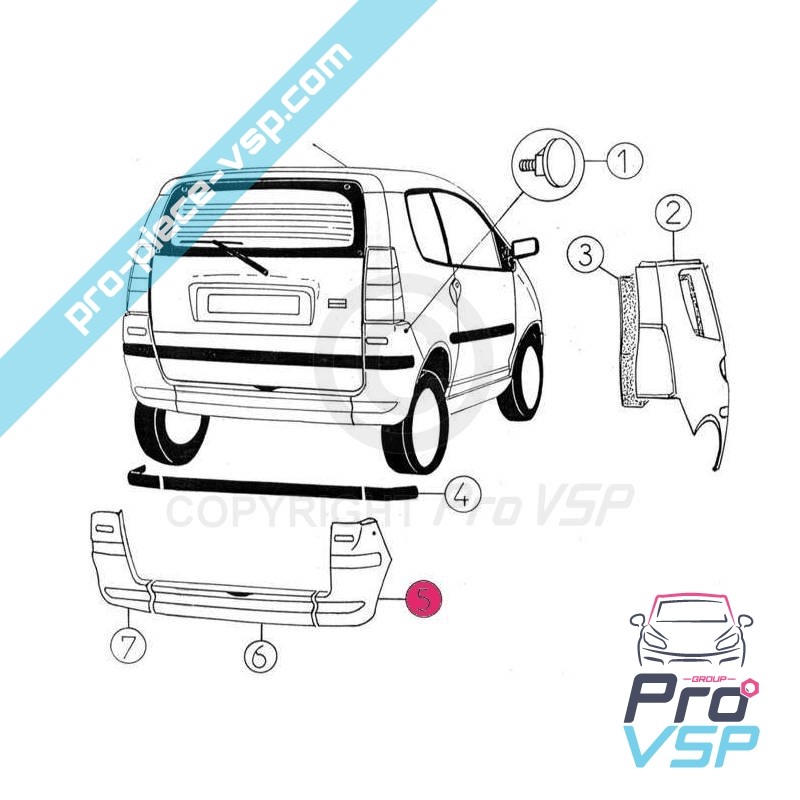 Casco de pára-choques traseiro direito
