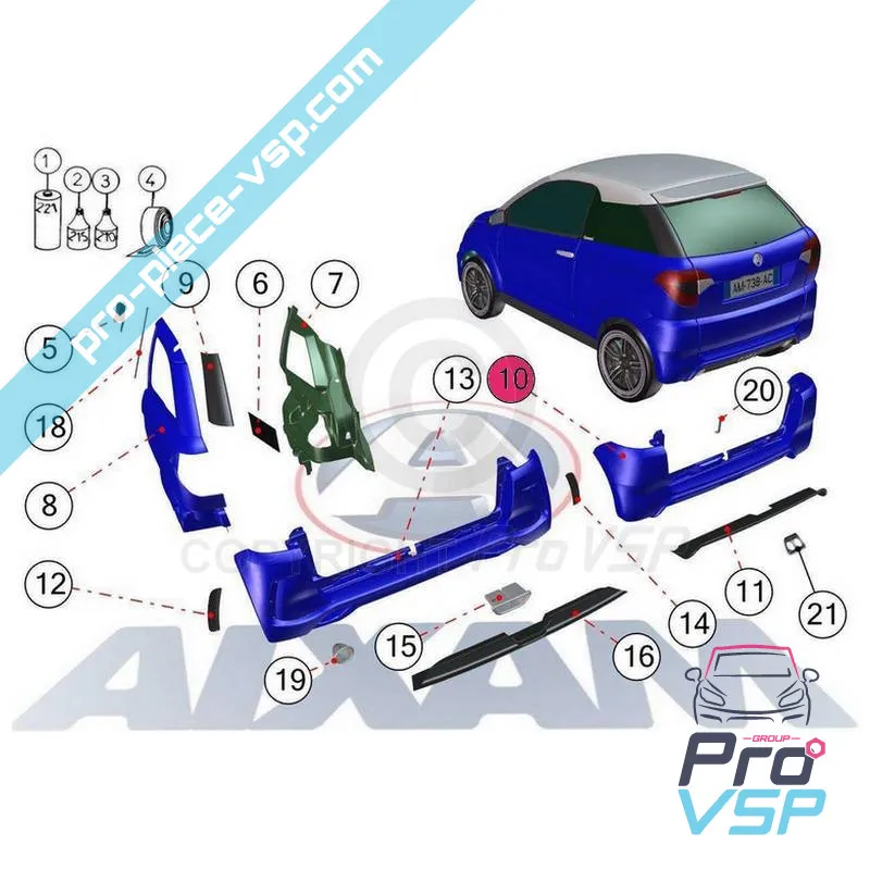 Abs plástico adaptável para o pára-choques traseiro para Aixam Coupé Vision