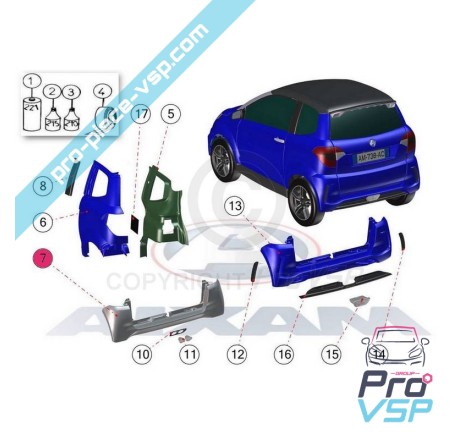 Pare choc arrière adaptable en plastique ABS pour Aixam City Vision