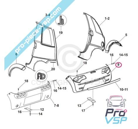 Pare choc arrière adaptable en plastique ABS pour Grecav Eke phase 2