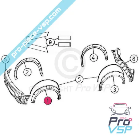 Front left wing extension adaptable ABS plastic for Aixam City Sport Scouty Dr.