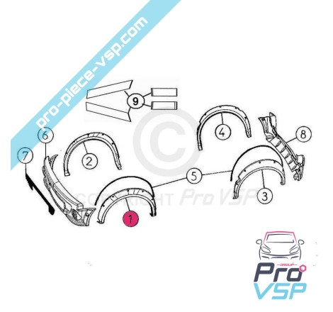 Front left wing extension adaptable ABS plastic for Aixam