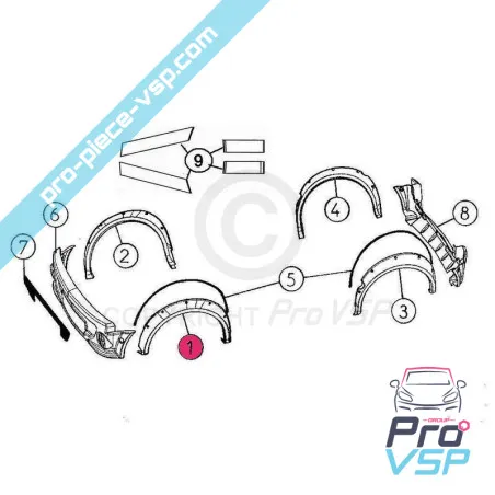 Front left wing extension adaptable ABS plastic for Aixam