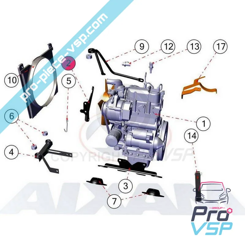 Motorhalter rechts anpassungsfähig für aixam