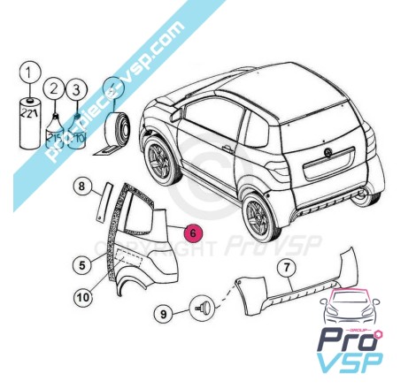 Right rear wing adaptable ABS plastic for Aixam City GTO (Auswahl Impulsion und Vision )