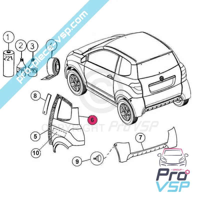 Right rear wing adaptable ABS plastic for Aixam City GTO (Auswahl Impulsion und Vision )