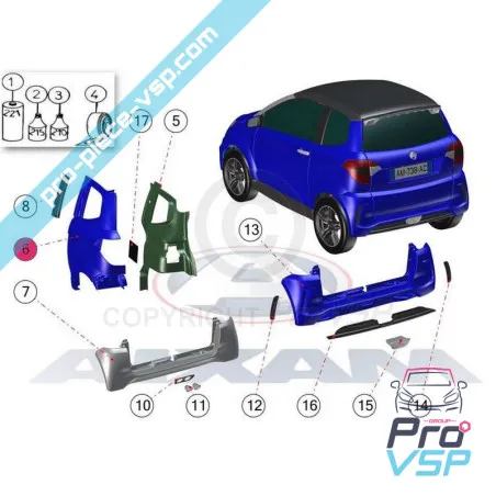 Dreapta aripă spate adaptabil plastic pentru plastic pentru Aixam City GTO (gama Impulsion și Vision )