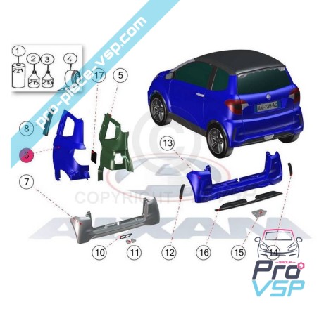 Left rear wing adaptable ABS plastic for Aixam City GTO (Auswahl Impulsion und Vision )