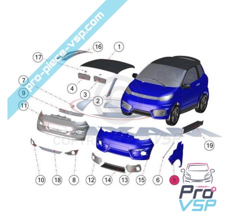 Aile avant droite adaptable en abs pour aixam city coupé crossover crossline gto ( gamme vision )