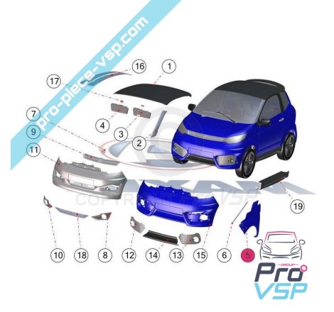 Asa direita adaptável no ABS para aixam city coupé crossover crossline gto (Gama vision )