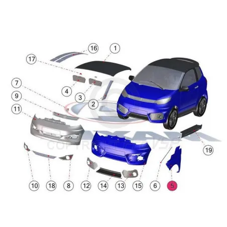 Oikea etupuoli sopeutuva ABS: ssä aixam city coupé crossover crossline gto (alue vision )