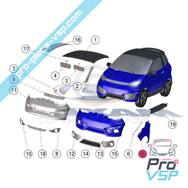 Linker Vorderflügel anpassbar in ABS für aixam city coupé crossover crossline gto (Auswahl vision )
