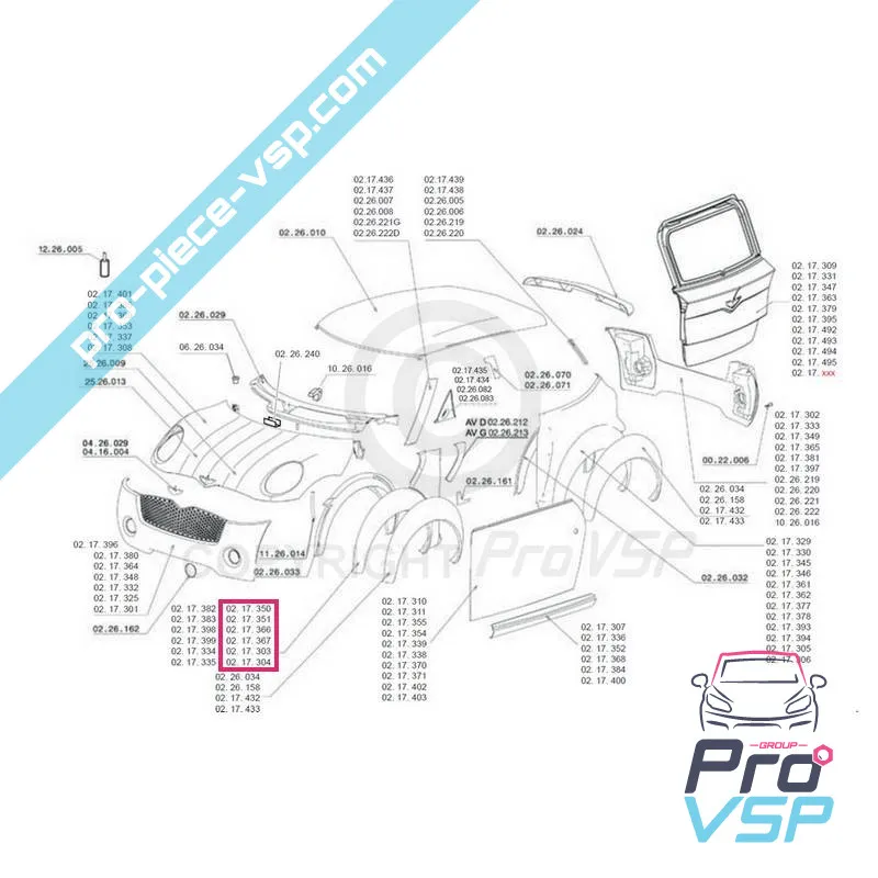 Right front wing adaptable in ABS for Chatenet