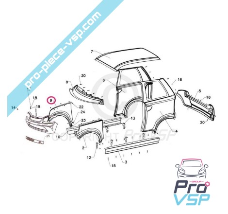 Aile avant droite en plastique ABS pour Italcar T3