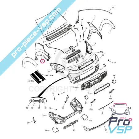 Aile avant droite adaptable en ABS pour Microcar M8