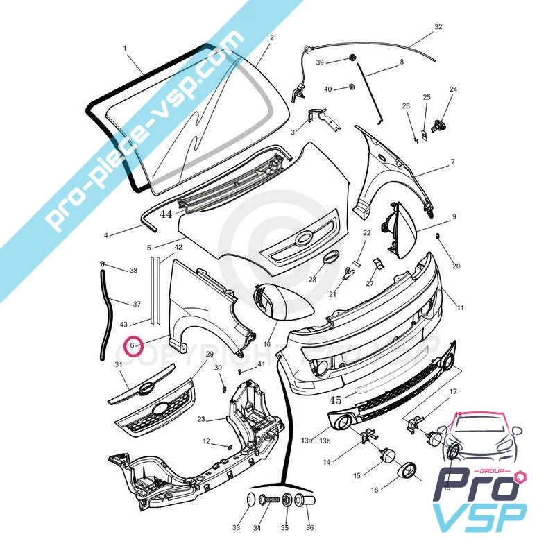 Aile avant droite adaptable en plastique ABS pour microcar mgo1 mgo2