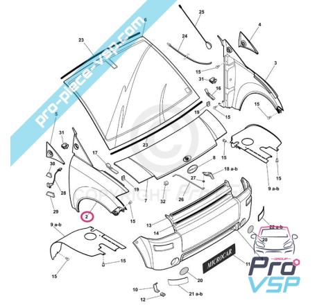 Aile avant droite adaptable en plastique ABS pour Microcar Mc1 Mc2