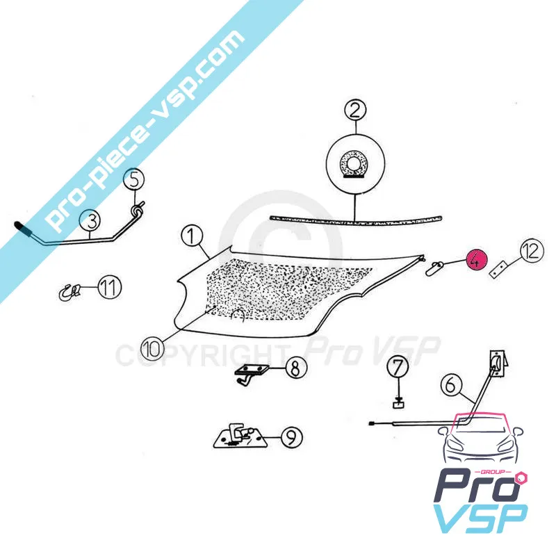 Rechter Hood-Scharnierursprung für Aixam