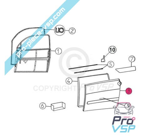 Panneau extérieur de porte droite adaptable en plastique ABS pour Aixam