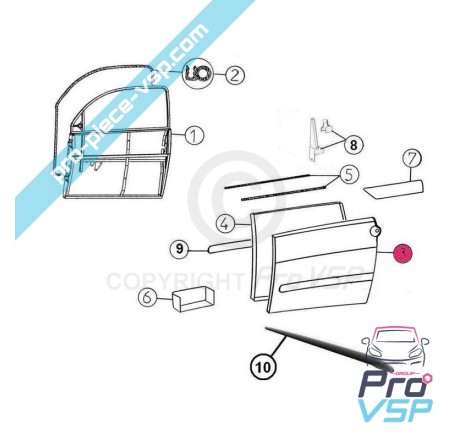 Plástico ABS para a porta da porta da porta direita adaptável para Aixam Impulsion Vision