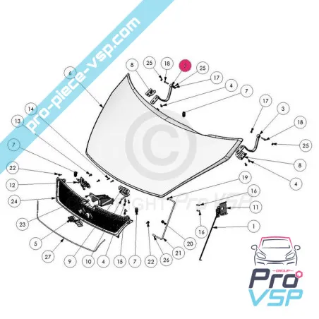 Charnière droite de capot pour ligier xtoo 1 2 max