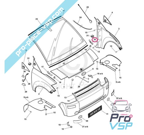 Charnière gauche de capot pour microcar mc1 mc2