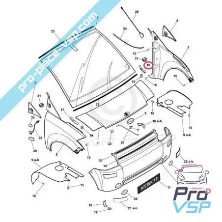 Dobradiça de capô esquerdo para microcar mc1 mc2
