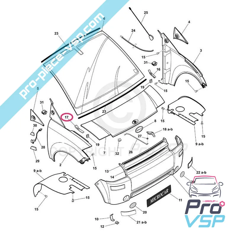 Charnière droite de capot pour microcar mc1 mc2
