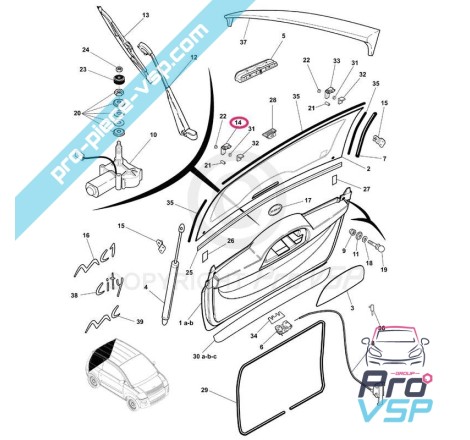 Dobradiça de hatchback para microcar mc1 mc2