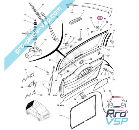 Dobradiça curvada esquerda para microcar mc1 mc2