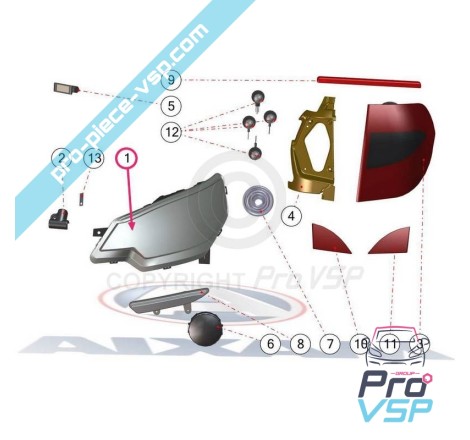 Left headlight (chrome bottom)