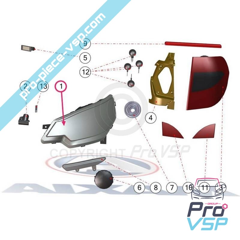 Left headlight (chrome bottom)
