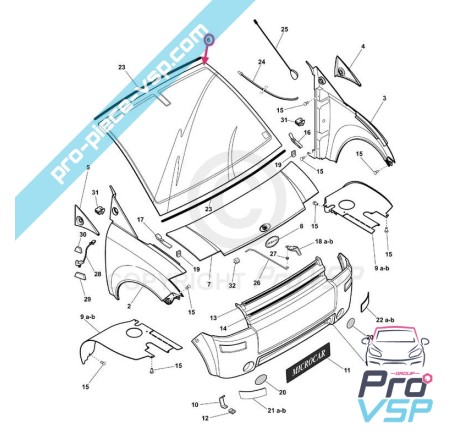 Pára-brisa adaptável para Microcar Mc1 Mc2
