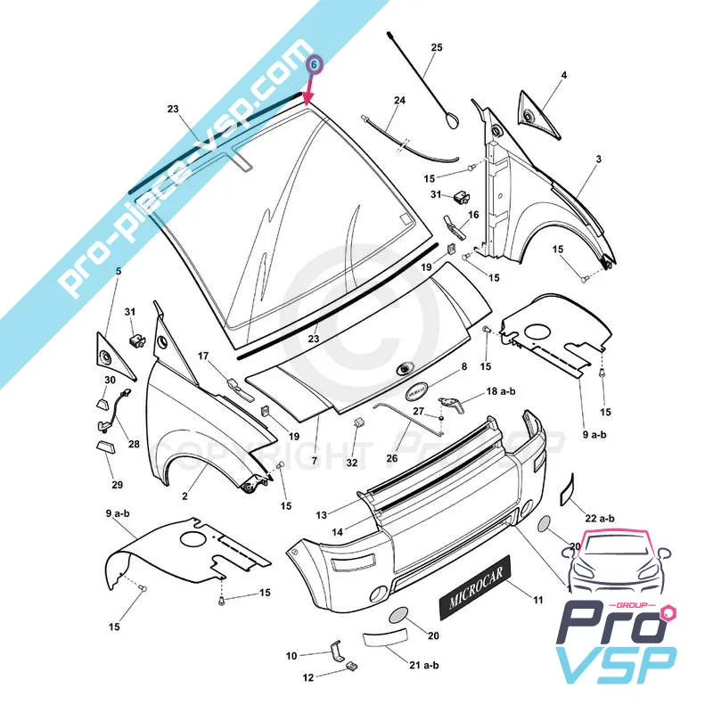 Adaptable windshield for Microcar Mc1 Mc2