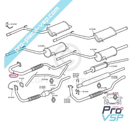 Collecteur d'échappement avec flexible pour chatenet barooder , speedino avec moteur Lombardini Focs diesel