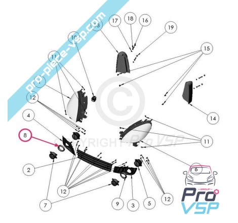 Entourage chromé d'antibrouillard droit pour Ligier