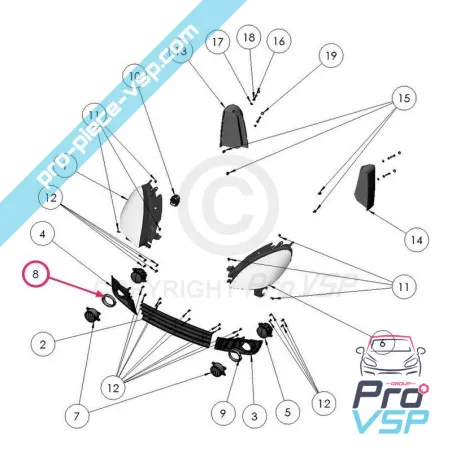 Entourage cromado de névoa reta Ligier