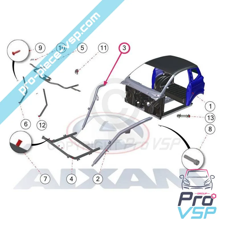 Adaptable jambage for aixam impulsion and vision