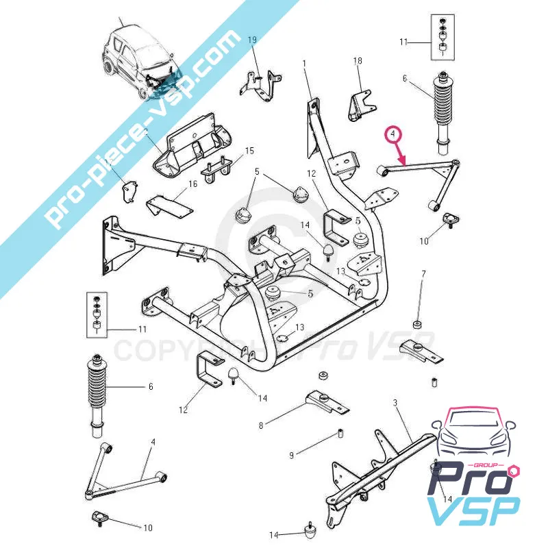 Triangolo anteriore per microcar mgo 1 e 2, m8, f8c , JSRC Ligier, dovuto first