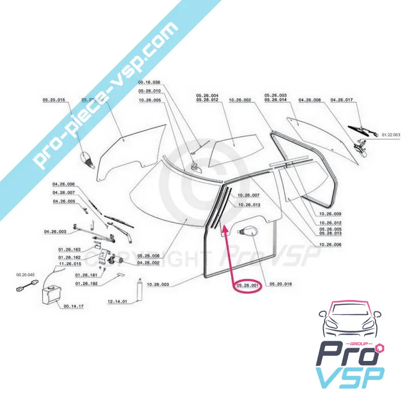 Vitre de porte gauche pour chatenet ch26 , ch28 , ch30 , ch32 , pick-up , sporteevo