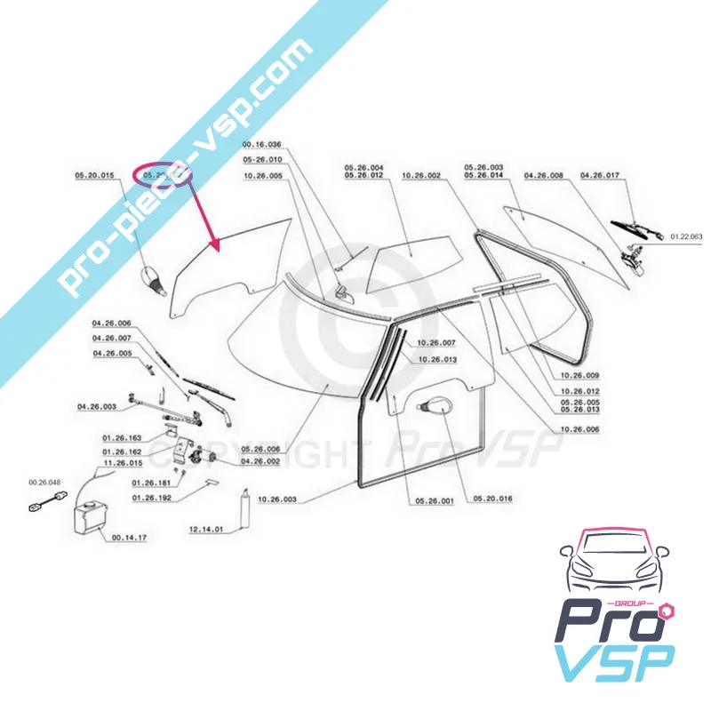 Vitre de porte droite pour chatenet ch26 , ch28 , ch30 , ch32 , pick-up , sporteevo