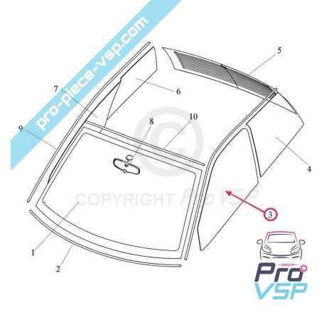 Vitre de porte gauche pour italcar t2 et t3