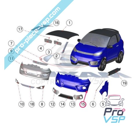 Pare choc avant adaptable en plastique ABS pour Aixam City GTO Coupé GTI ( gamme Vision )