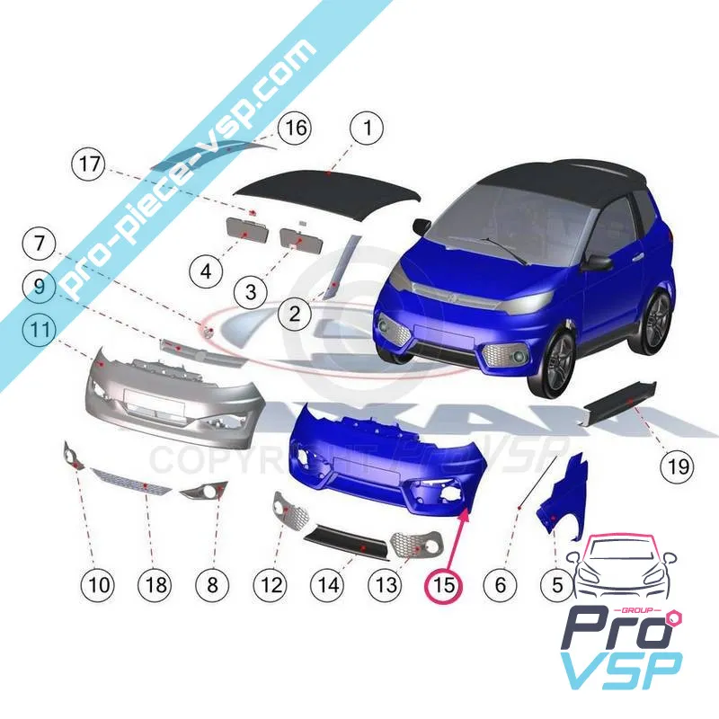 Pare choc avant adaptable en plastique ABS pour Aixam City GTO Coupé GTI ( gamme Vision )