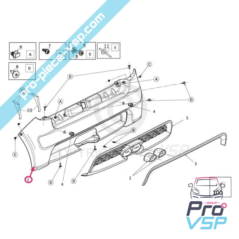 Pare choc arrière adaptable en plastique ABS pour Ligier JS50 JS50L phase 1