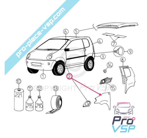 Aile avant gauche adaptable en plastique abs pour Aixam 400