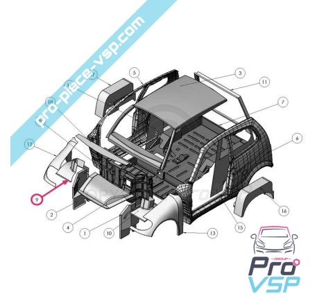 Passage de roue avant droit adaptable en abs pour ligier xtoo 1 2 max