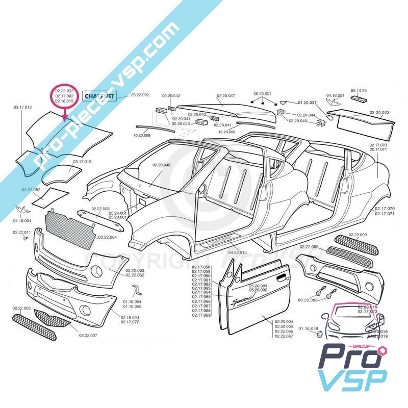 Support de tige de capot voiture sans permis Chatenet Ch26