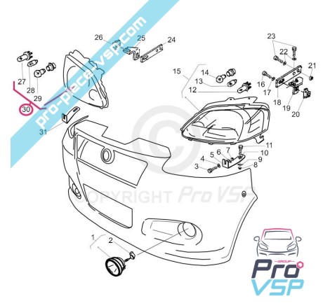 Phare droit pour Casalini Sulky M10 M12 Pick-up 12